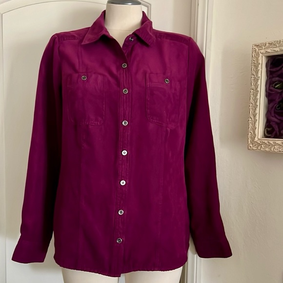 Croft & Barrow~2~Button Front Shirts / Green & Raspberry - Picture 2 of 16